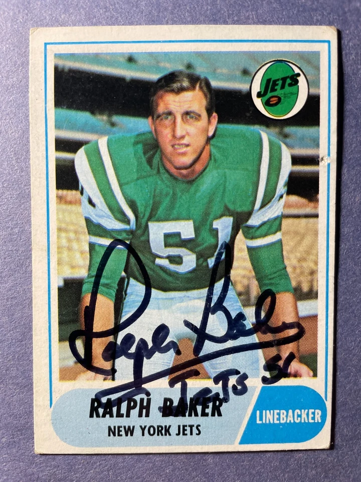SIGNED RALPH BAKER 1968 TOPPS FOOTBALL CARD AUTOGRAPHED - JETS - Image 1 of 3