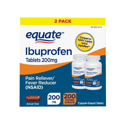 Equate Ibuprofeno Comprimidos 200 mg Analgésico y Reductor de Fiebre, 100 Ct - Paquete de 2 Foto 1 de 4