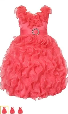 Vestido de dama de honra Richie House meninas fantasia cascata babado coral - Imagem 1 de 4
