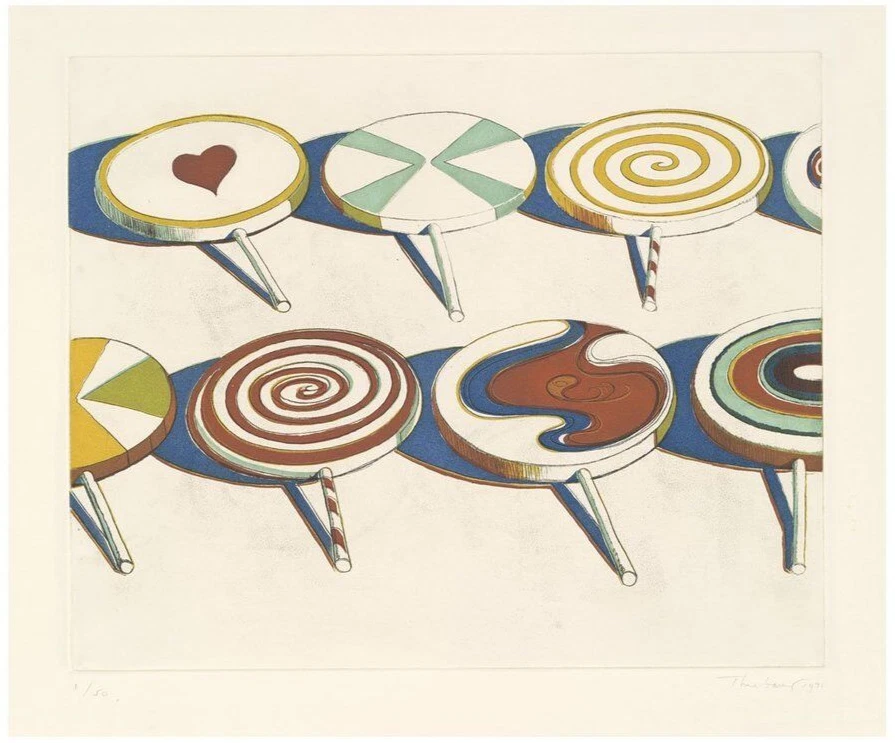 Póster de museo de piruletas con impresión artística de Wayne Thiebaud Big Suckers, 1971 11x14 Foto 1 de 1