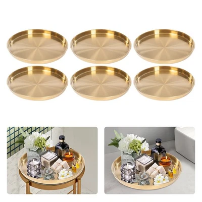 6 Pcs 12 Inch Gold Round Serving Tray Stainless Steel Round Table Circle - Image 1 of 4