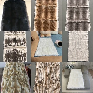 Luxury Real Rabbit FUR Throw Blanket Patchwork Skin Fur Rug Leather Pelt 22x44'' - Picture 1 of 58