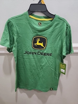 BOYS SHORT SLEEVE JOHN DEERE LOGO GREEN PULLOVER T-SHIRT TEE SIZE L 10 / 12 NEW - Image 1 of 4
