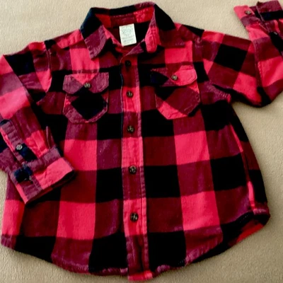 Boys Size 4-5 Buffalo Plaid Flannel Shirt, Pockets, Faded Glory, VGUC - Image 1 of 4