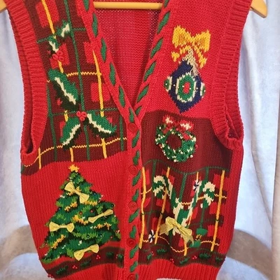 De Colección Jennifer Moore Chaleco Mujer Talla Mediana Rojo Feo Navidad Suéter Grannycore Foto 1 de 4