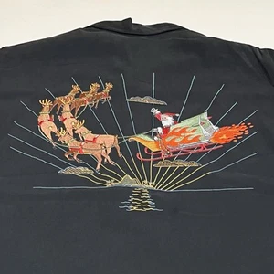 Tori Richard Shirt Mens Medium Black Embroidered Santa Christmas Hawaiian - Picture 1 of 8