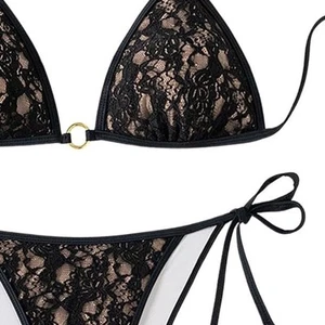 NWT $225 BLACK LACE BIKINI by BOTTOMS UP BIKINIS M - Picture 1 of 13