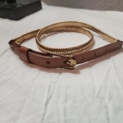 Cinturón elástico y de cuero vintage fino tono dorado - talla 30 Foto 1 de 4