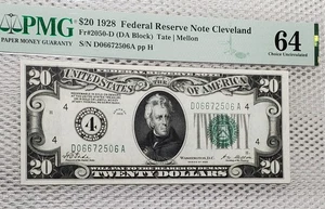1928 $20 Federal Reserve Note Numerical Green Seal Cleveland PMG Choice UNC 64 - Picture 1 of 6