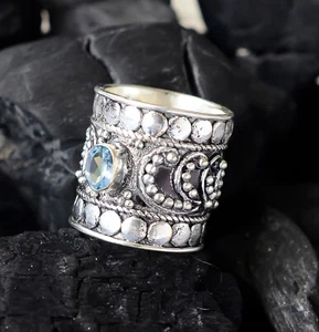 Anello fatto a mano argento sterling 925 pietra preziosa topazio blu Londra abbigliamento festa per uomo - Foto 1 di 6