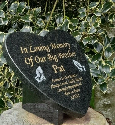  Personalised Memorial Grave Plaque Memorial HeadStone Granite Heart Grave Stone - Image 1 of 4