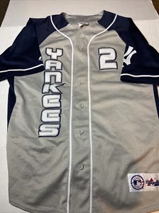 Vintage New York Yankees Derek Jeter Majestic Trikot Größe Large grau/marine MLB - Bild 1 von 14
