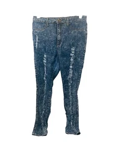 Revolt Woman’s Skinny Jean's 13 X 32 Blue Distressed Denim High Rise - Picture 1 of 6