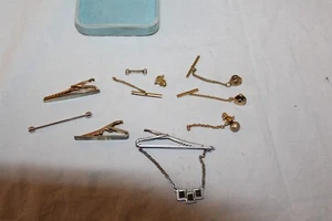 Vintage Tie Clips, Tacks With Chains, Tie Bars Lot of 5 - Picture 1 of 6