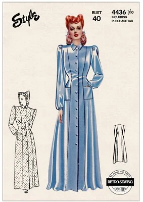 1940s Princess House Coat with Hood Sewing Pattern Bust 40 - Image 1 of 3