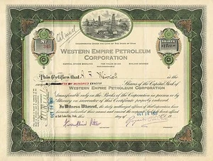 USA WESTERN EMPIRE PETROLEUM CORPORATION Aktienzertifikat  - Bild 1 von 1