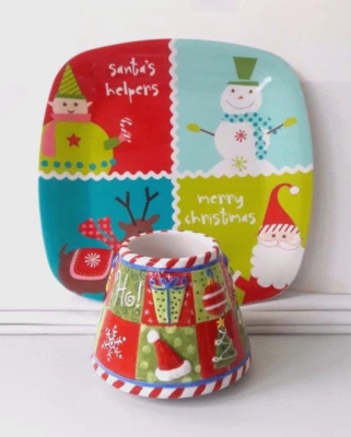 Nuevo YANKEE EDREDÓN DE Navidad sombra y en muy buena condición placa de melamina de 8", elfo/muñeco de nieve/ciervo/santa  Foto 1 de 4