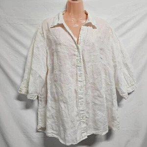 Ecologie Women Embroidered Linen Top Blouse Shirt Size 2X White Button Up S/S - Picture 1 of 15