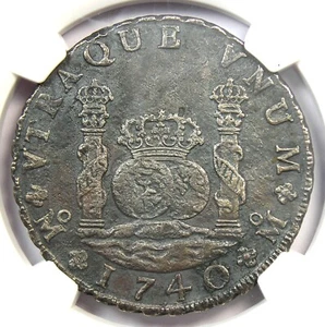 1740 Mexico Pillar Dollar 8 Reales Silver Coin (8R) - Certified NGC AU Details - Picture 1 of 4