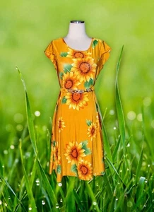 BODAFA Fit & Flare SUNFLOWER Dress SILK BLEND Orange SPARKLE Sequin Size Large - Picture 1 of 12