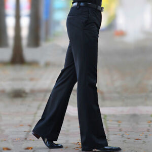 Men Bell Bottom Flare Pants Slim Retro 60s 70s Formal Dress Bootcut Suit-Trouser