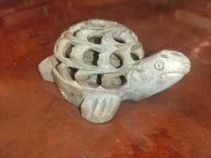 Stone carved Turtle w/ Baby Turtle Figurine Inside- paperweight/ incense Burner  - Picture 1 of 6