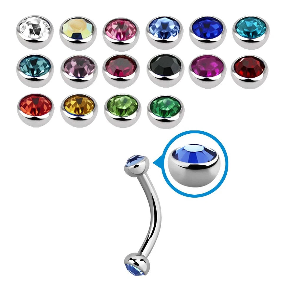 ❤ 1,2 mm Augenbrauen Piercing Curved Barbell Banane Großer Kristall - Bild 1 von 1