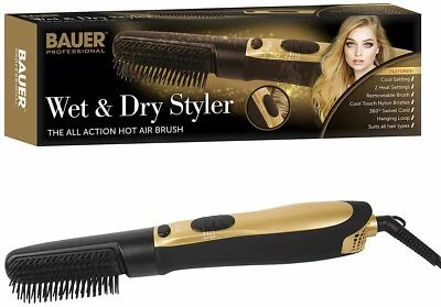 Bauer Pro Wet & Dry Removeable Hot Air Nylon Brush Hair Styler Styling 360° Cord - Image 1 of 4