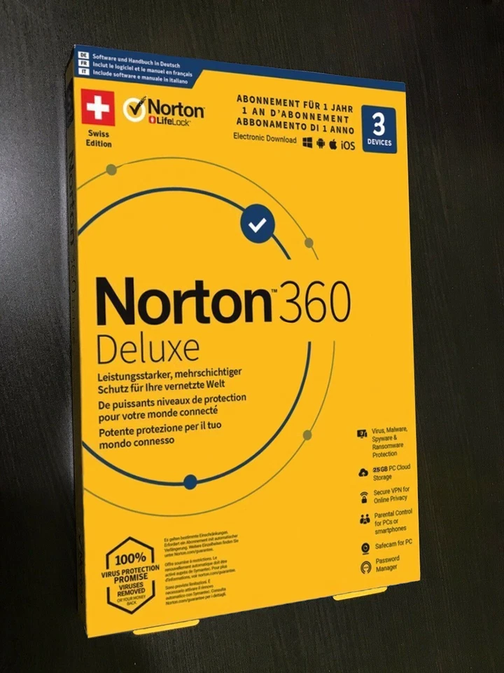 NORTON 360 DELUXE 3PC  1YEAR EU VERSION NEW  - NO SUBSCRIPTION - NOT FOR US ZONE - Image 1 of 1