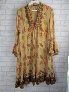 Zara womens shift dress preimun denim collection L, yellow red print boho - Picture 1 of 10