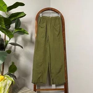 Pantaloni Madewell XS misto lino oliva pull on vita alta gamba larga stile ND651 - Foto 1 di 10