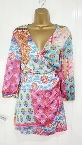 ZARA size 10 12 M bright patchwork paisley satin lightweight summer mini dress - Picture 1 of 4