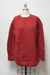 VINTAGE LIMITED america Handknit True Red Cable Crew Neck Wool Sweater Size S - Picture 1 of 5