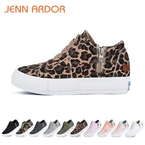 Women's Hidden Wedge Comfort Canvas Sneakers Slip On Walking Shoes w/Side Zipper - Picture 1 of 63