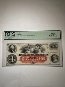 Bank Of Washington North Carolina $4 18__ Remainder Gem New 65 PPQ - Picture 1 of 2