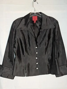 Women's JS Collection Black Blouse Top Size 6 Rhinestone Buttons Cuffed Sleeves - Picture 1 of 8