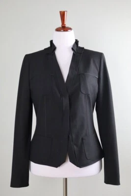 ELIE TAHARI $398 Structured Lined Pleated Snap Up Jacket Top Size US 10 - Image 1 of 4