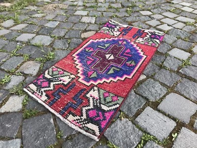 土耳其复古小地毯手工羊毛波西米亚浴垫地毯传统地毯 — 第 1/4 张图片