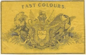 Etiqueta textil antigua inglesa grabada británica - americana vintage - Imagen 1 de 2