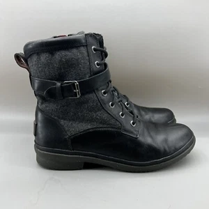 Ugg Kesey Waterproof Wool Boots Women Size 10 Black Gray Leather Zip Strap Shoes - Picture 1 of 9