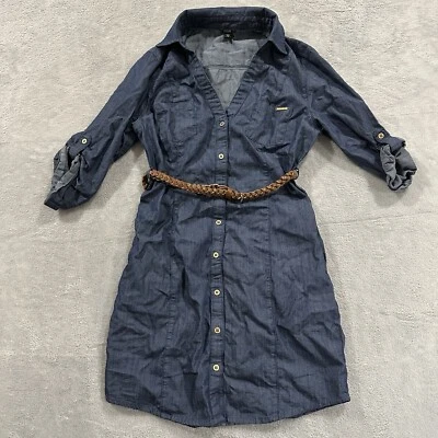 Guess кнопка мини-платье женщин маленький длинным рукавом синий ремень шик повседневный - Изображение 1 из 4