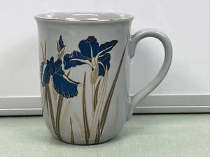Otagiri Royal Iris Grey Gray Coffee Mug Cup Blue & Gold Flowers Made In Japan - Picture 1 of 8