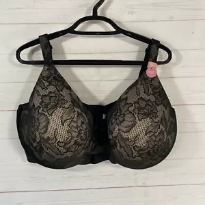 Cacique Lightly Lined Full Coverage Underwire Bra Size 50H Black Lace Covered - Picture 1 of 9