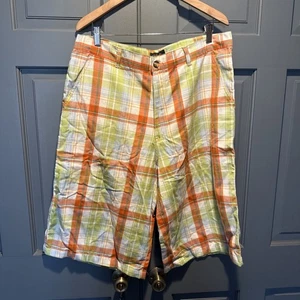 Dtek Men's Y2K Shorts Baggy long Yellow Brown Multicolor Plaid Size 38 Grunge - Picture 1 of 3
