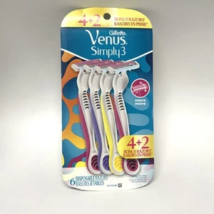 Maquinillas de afeitar desechables Gillette Venus Simply 3 para mujer de triple hoja, multicolor de 6 quilates - Imagen 1 de 2