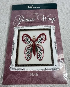 Vintage Just Nan Glorious Wings Holly Embellished Counted Cross Stitch Kit Linen - Picture 1 of 4
