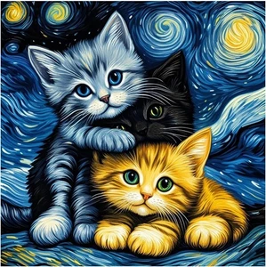 Cats Diamond Painting Kits for Adults, Diamond Art for Beginners, 5D Round Diamo - Picture 1 of 7
