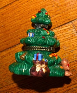 Vintage Keramik Weihnachtsbaum Schmuckschatulle aufklappbar Ring Box 3,5" hoch - Bild 1 von 2