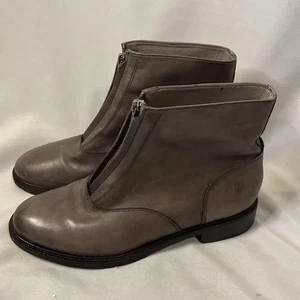 Frye Suede Leather Zip Front Ankle Booties Size 5.5 Gray/Brown Flat Heel - Picture 1 of 8