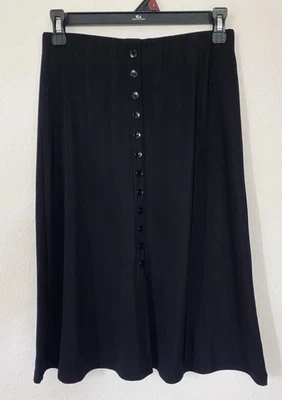 Vtg Briggs NY Slinky Black A-Line Skirt Womens S Buttons Modest Witchy 90s Goth - Image 1 of 4